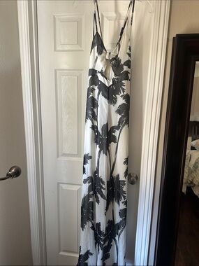 Moschino Black & White Palm-Print Maxi Dress